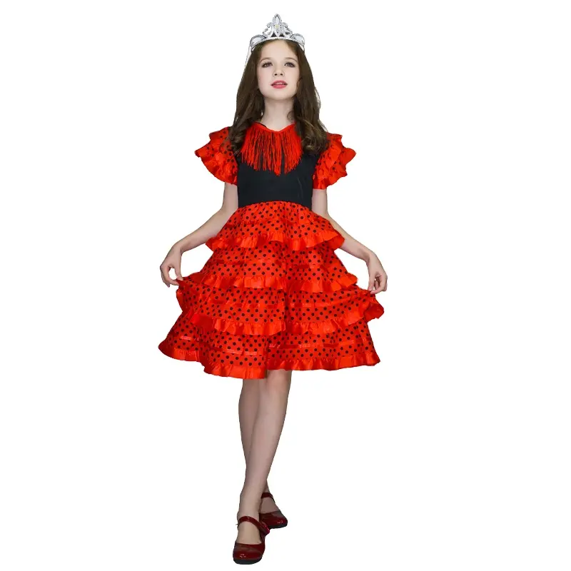 Beautiful native Girls Red Princess Dress halloween Role Play Princess Costume for Kids