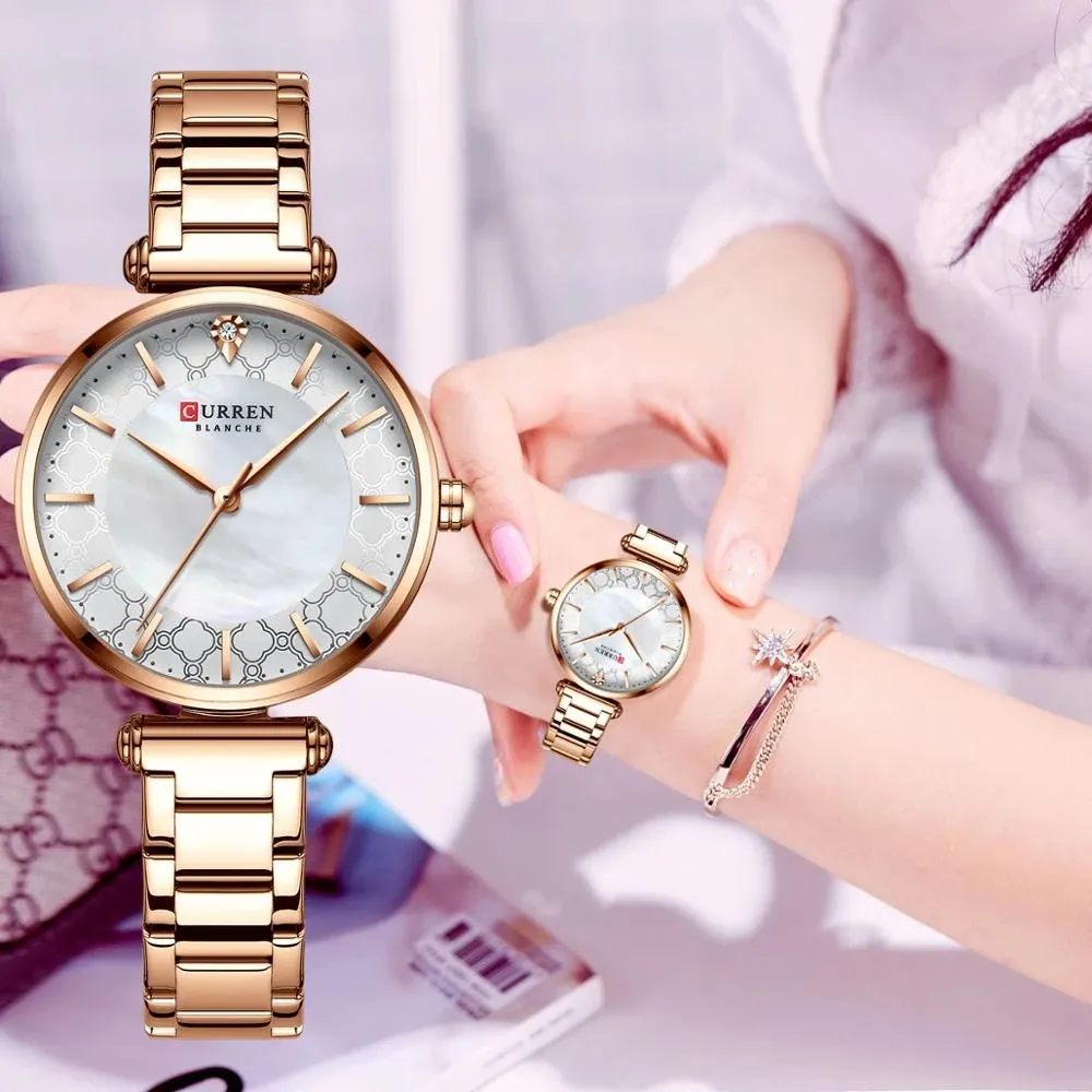2021 reloj de las mujeres CURREN 9072 superior de la marca de lujo de Japón movimiento de cuarzo de acero inoxidable impermeable Relojes