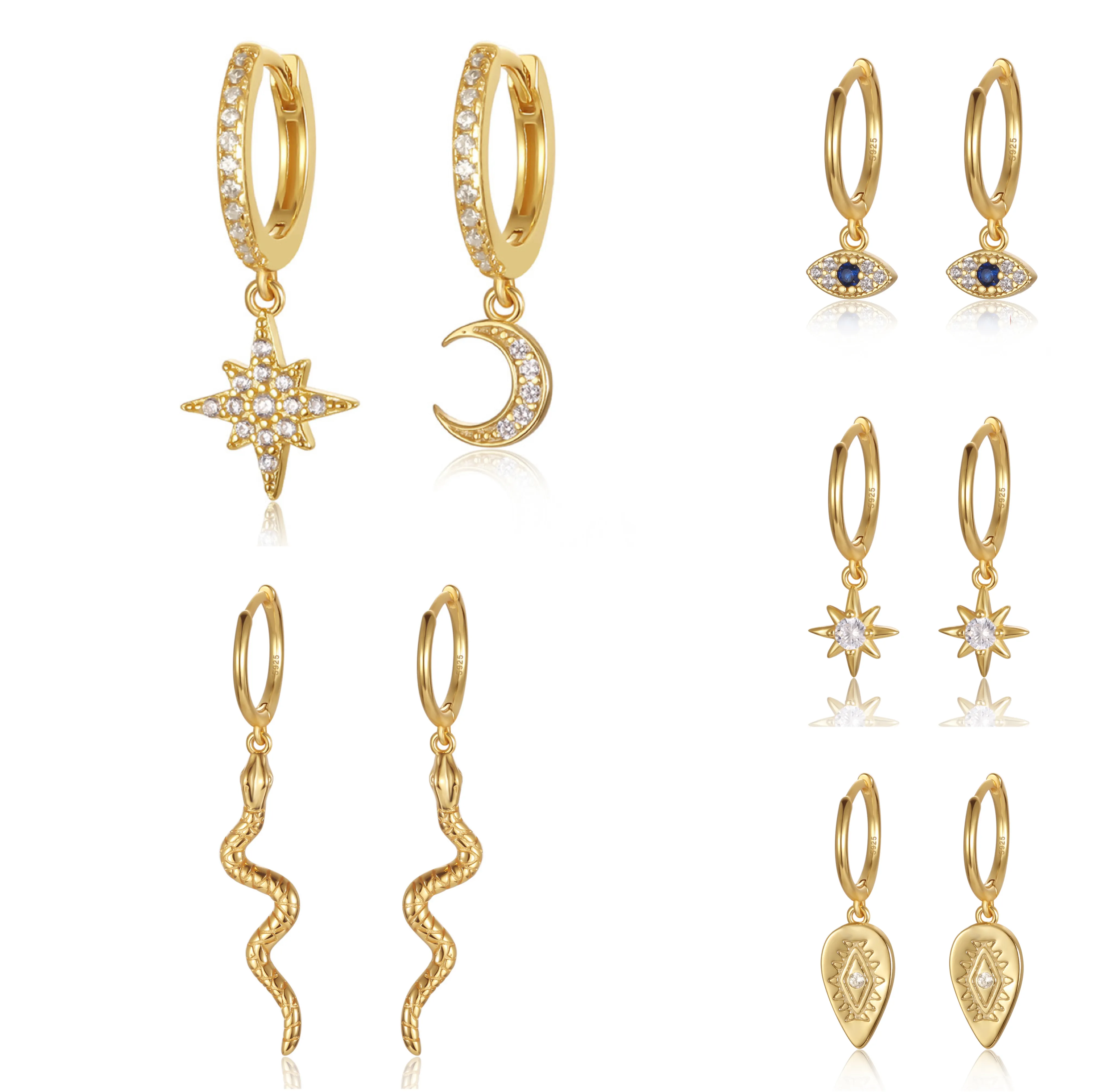 Mode Anting Perhiasan 925 Sterling Silver Hoop Earrings 18K Berlapis Emas Sterling Silver Huggies Earrings Wanita