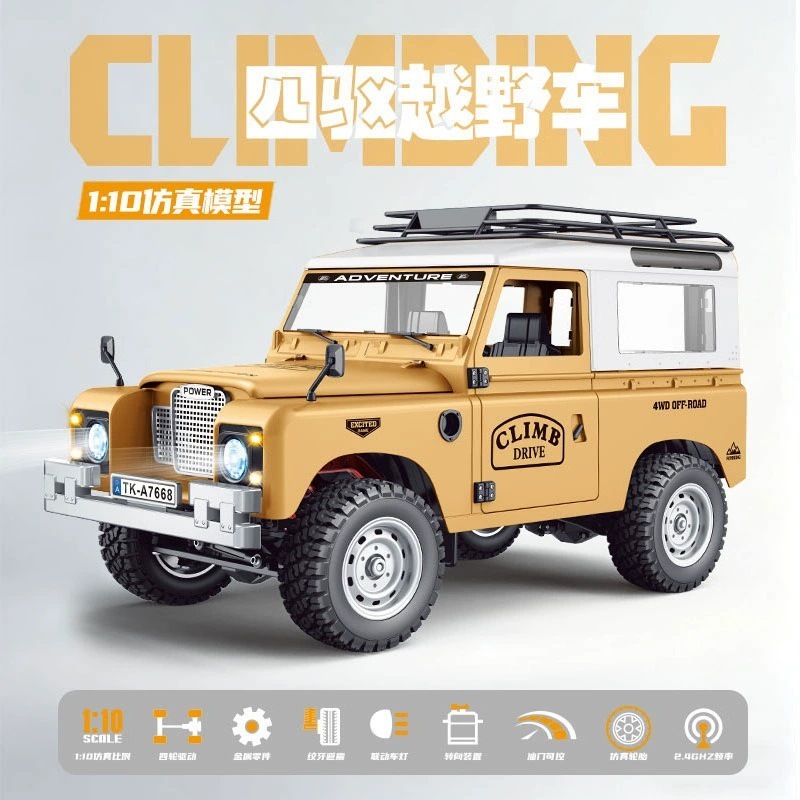 Land Rover Defender, techo amarillo y blanco.