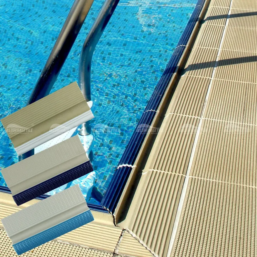 115x240mm uluslararası standart Anti kayma sırlı seramik parmak kavrama Bullnose yüzme havuzu kenar kiremit yüzme havuz karosu Blues