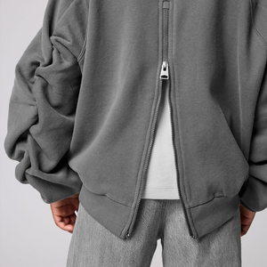 YOUCHEN yüksek kalite erkek boy svetşört damla omuz geri fermuar Hoodies özel Logo asit yıkanmış sokak giyim tasarım - Product Image 5