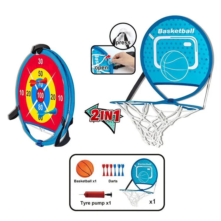 Indoor 2 in 1 Basketball Darts Game Set Double Side Dart Board Basketball Hoop Game Dart Board for Kids