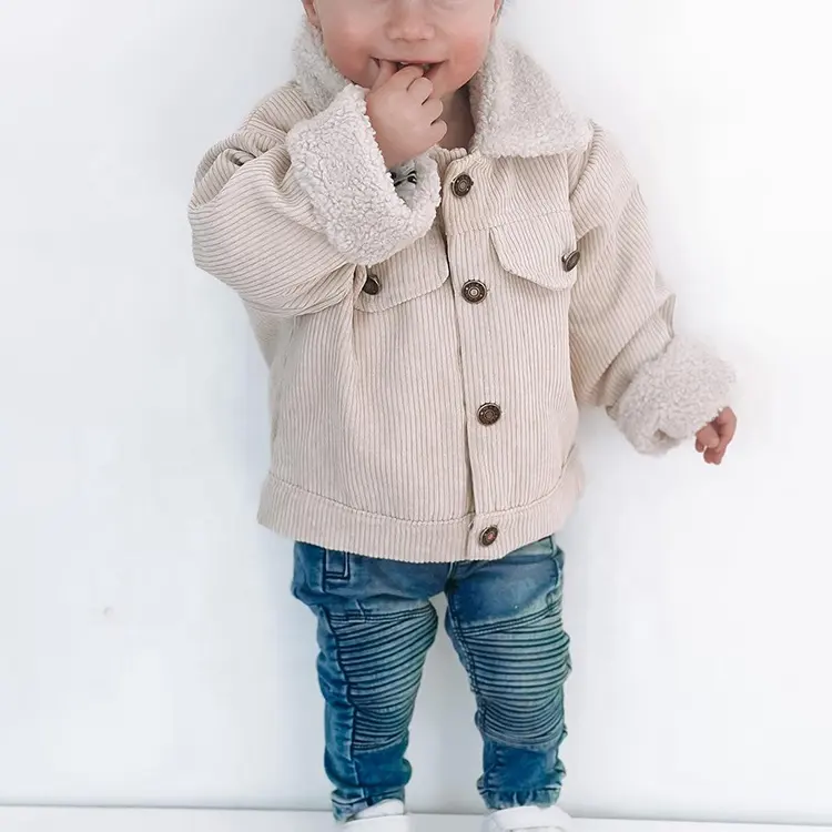 OEM invierno cálido bebé chaqueta de pana suave forro polar Unisex Adorable para niños abrigo