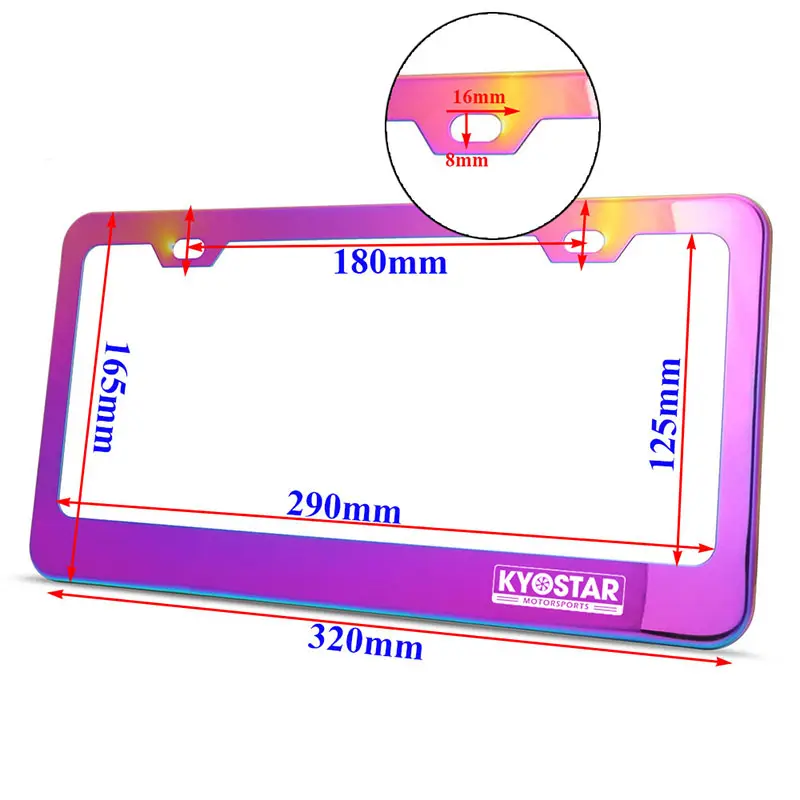 Kyostar Großhandel US Car Neo Chrom Edelstahl Nummern schild Rahmen Regenbogen beleuchtet Fahrzeug nummer Kennzeichen halter