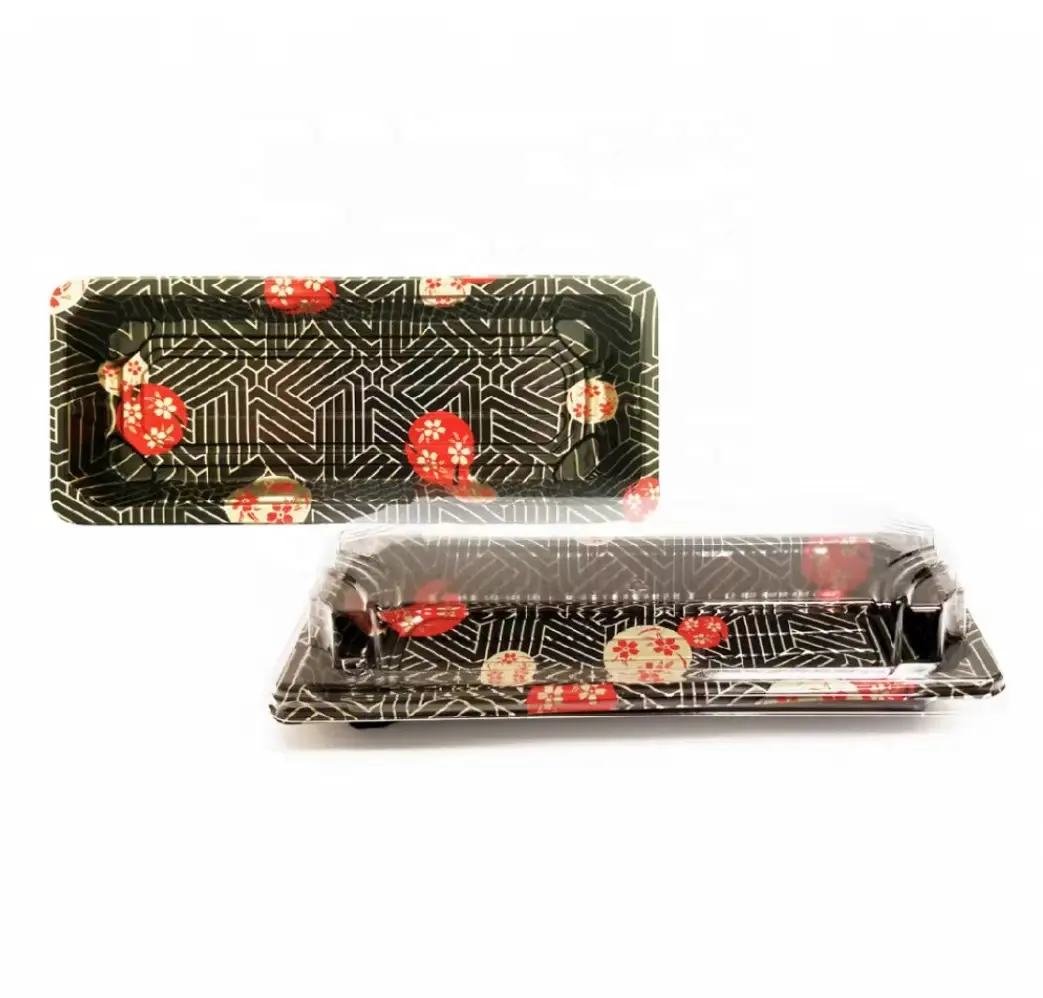 Hot Selling Einweg-Plastik-Sushi-Tablett zum Mitnehmen 1102 Plastik-Sushi-Box mit ANTI-FOG-Deckel