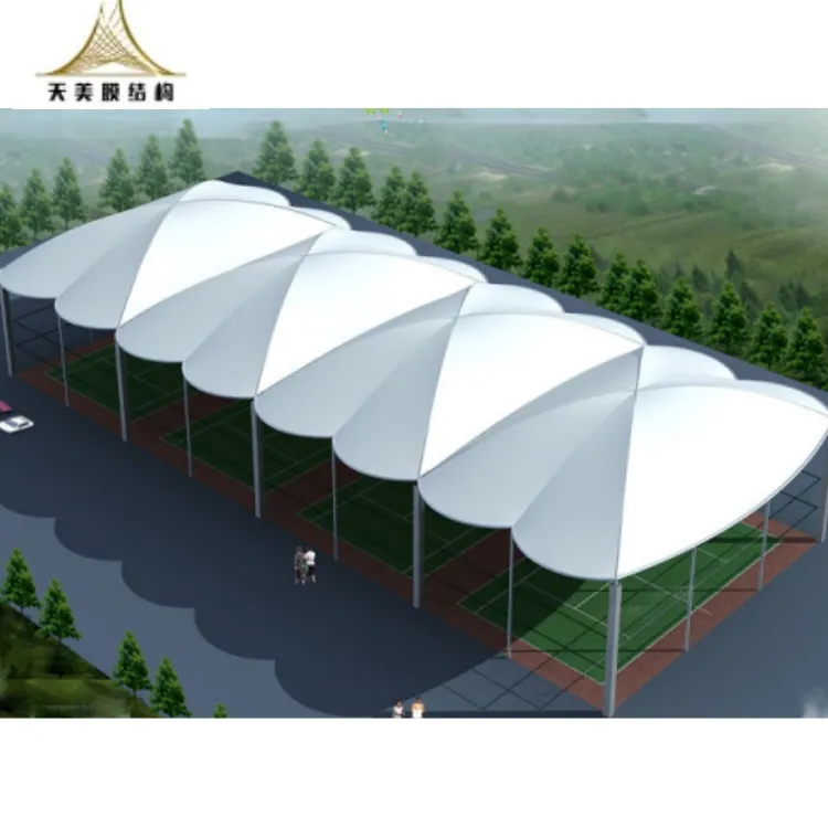 PTFEPVDF引張布屋根屋外スポーツシェードメンブレン構造クリアスパンバスケットボールテニスコートテント