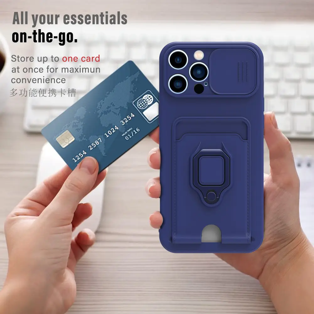 Ağır koruyucu çift katmanlı darbeye dayanıklı gizli kart tutucu yuvası cüzdan telefon iPhone için kılıf 12 13 14 15 Pro max artı
