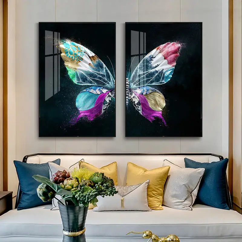 Sala Nordic Deco Wall Art Pictures Abstrato Dourado Colorido Borboleta Art Wing Gold Butterfly Wall Art