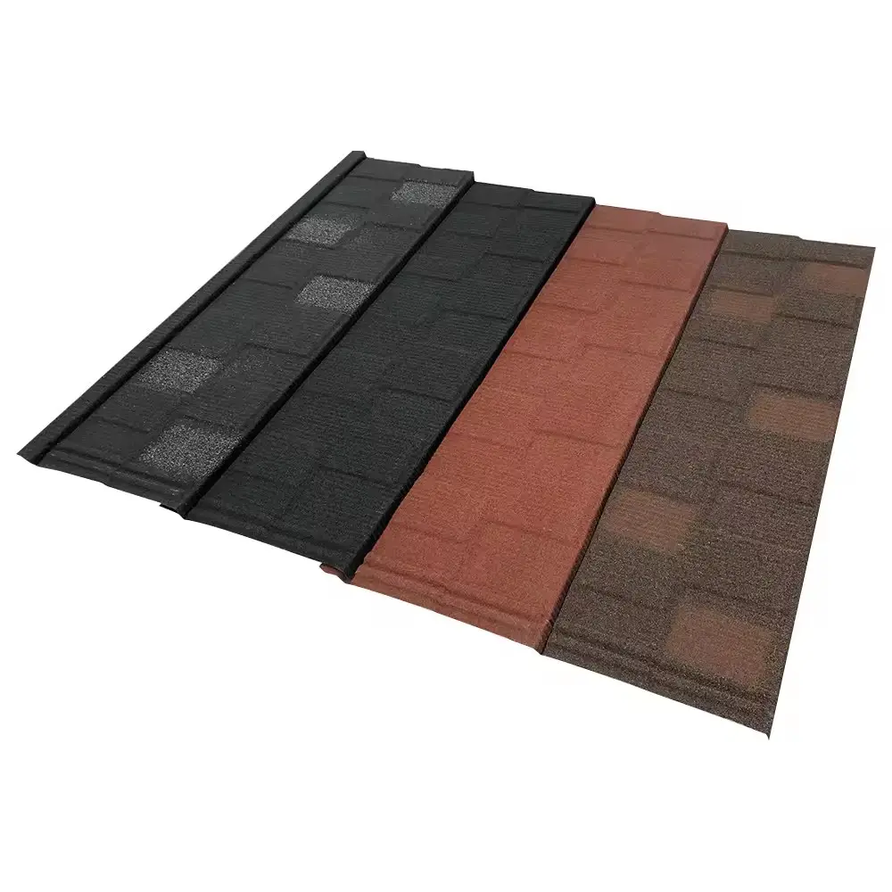 Tuile de toit en acier revêtue de pierre de couleur à vendre populaire de haute qualité Bardeaux métalliques Tuiles de toiture