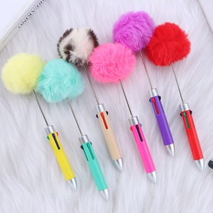 <strong>New</strong> DIY Multi-Color Bead Pompom <strong>Ballpoint</strong> 4-Color Refills Plush Creative Ball Pens for Gifts &amp; Students