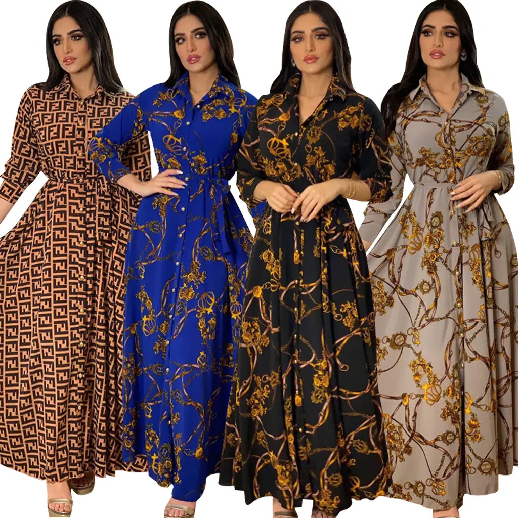 Biconfort dubaï printemps et automne nouveau musulman Abaya femmes Mrench Robe élégante Vintage imprimé Robe