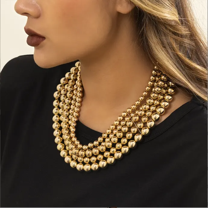 Exagéré multicouche acrylique CCB boule perles irrégulières pendentif collier ras du cou femmes Goth clavicule chaîne bijoux Steampunk
