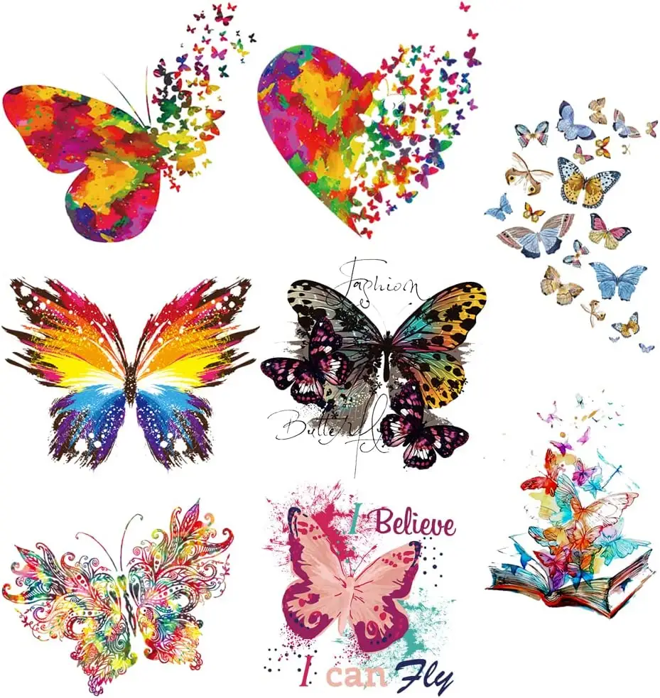 Pegatinas coloridas de mariposa para planchar, parches bonitos de transferencia térmica de animales voladores, pegatinas para camisetas y pantalones vaqueros, mochilas
