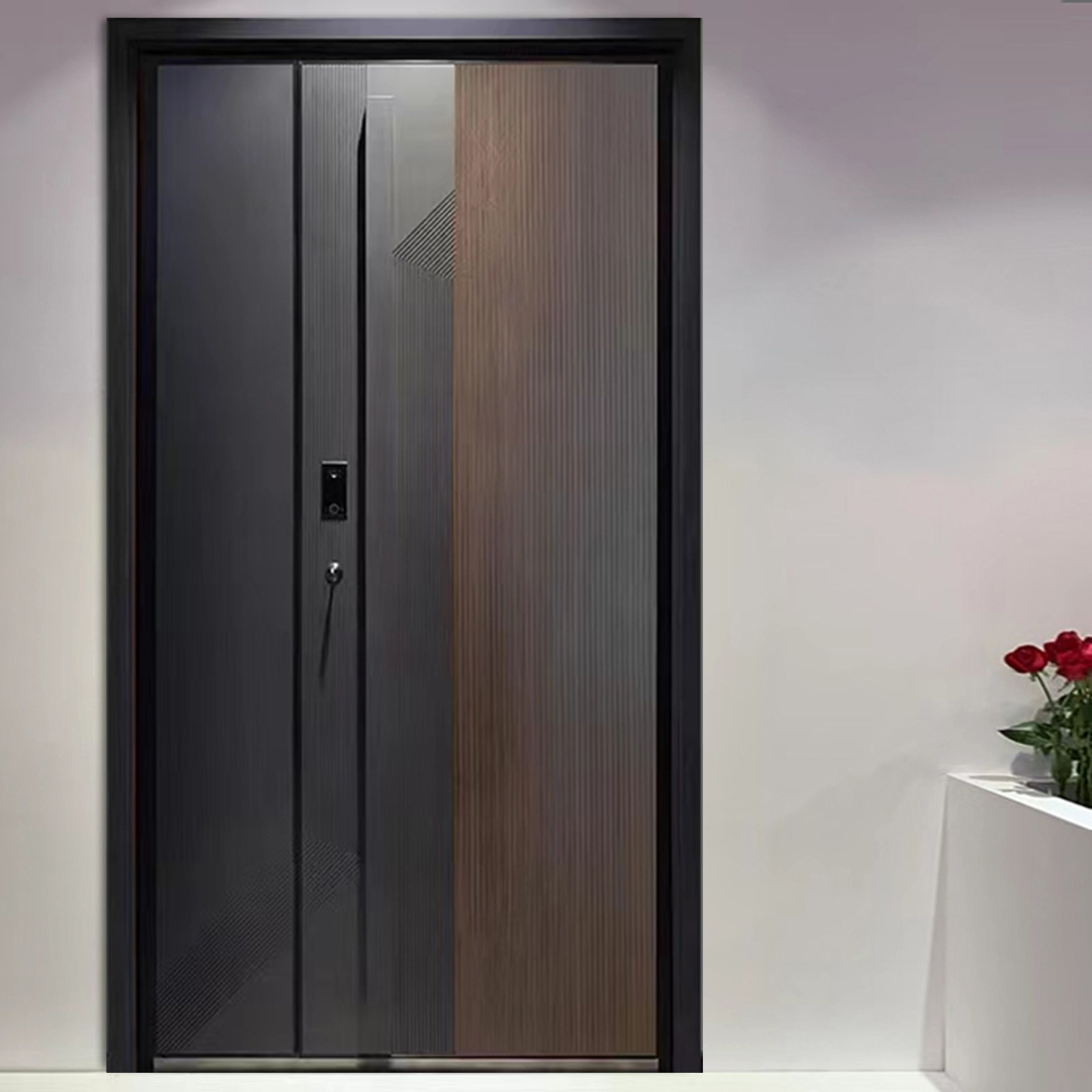 Single-sided carved cast aluminum door