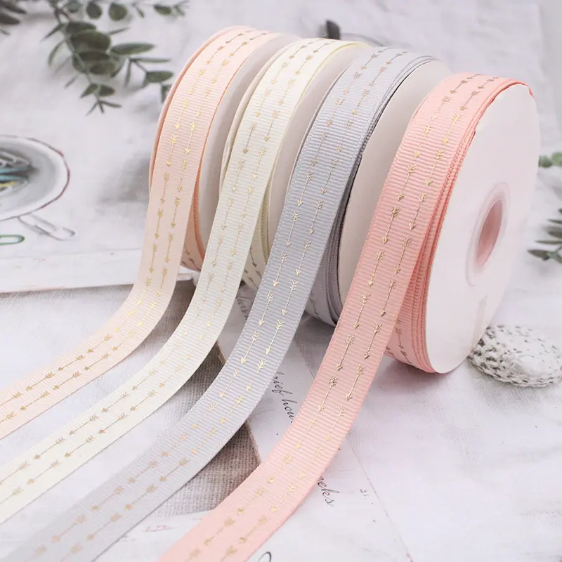 Nastro in Grosgrain di raso stampato in lamina d'argento personalizzato con Logo personalizzato per fiocchi o confezioni regalo nastro in Grosgrain di poliestere