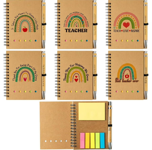 Bloc de notas con logotipo personalizado, cuaderno A6 de papel Kraft, notas adhesivas con bolígrafo y notas adhesivas