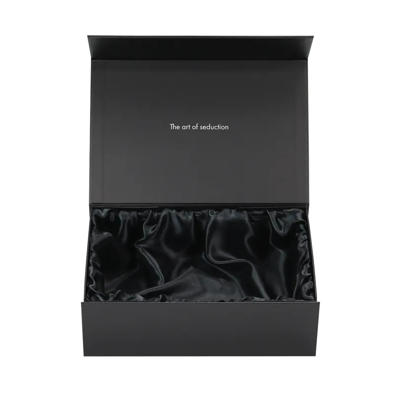 Embalagem de caixa de presente com inserção de cetim magnético preto personalizado de luxo embalagem com embalagem de cetim dentro