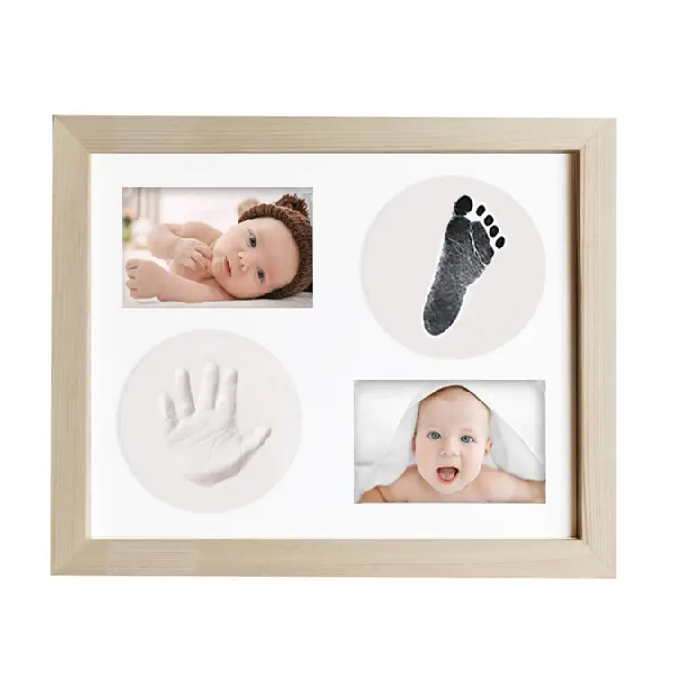 กรอบรูปใส่หมึกทำจากไม้สำหรับเท้าของเด็กทารกของขวัญสำหรับเด็กแรกเกิด