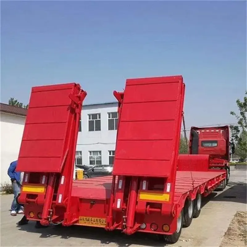 4 Axle 6 As Roda Low Bed Trailer Kontainer Low Boy Trailer Semi Truk dengan Tangga Hidrolik 2 Pembeli