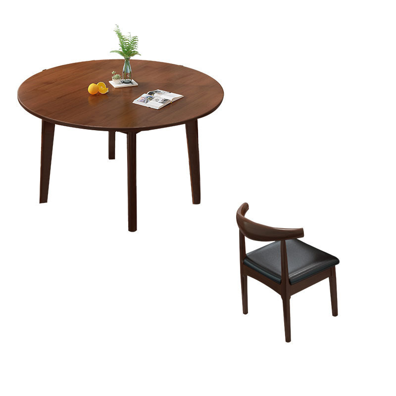 Table ronde de 100 cm avec 4 chaises en forme de corne (couleur noyer)