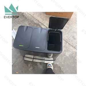 PD-D02B Triple-Stream Metro Collection Recycling Bin <strong>Built</strong>-<strong>in</strong> Trash Can Step-On Waste <strong>Container</strong> 3 Stream Recycle Trash Bin Pedal