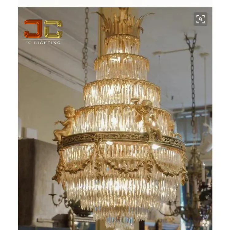 Luxury italian brass pendant lamp antique solid brass chandelier K9 crystal drops for huge building church