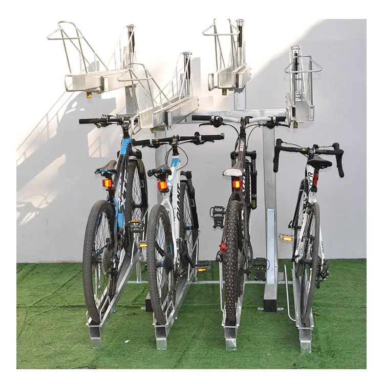 China Outdoor Galvanized Commercial Double Decker Bike Rack Suppliers/ Bicycle Parking Stand Bisiklet Park Demiri (ISO Approved)