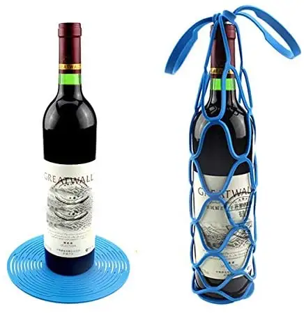 Portabottiglie in Silicone portabottiglie per bottiglia d'acqua Tote Bags Cup Coaster Wine Bottle Mesh Basket per Picnic