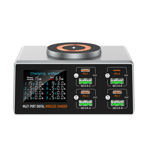 4+4 Charging Port PD+<strong>QC</strong> Multi-function Color <strong>Digital</strong> Display Smart Charger Desktop Wireless Charger Fast Charging Charger