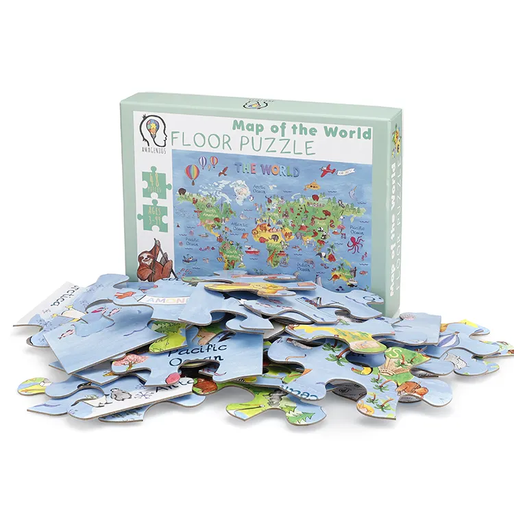للبيع بالجملة خريطة تعليمية مخصصة للأطفال 48 قطعة لأحجية أرضية العالم للأطفال