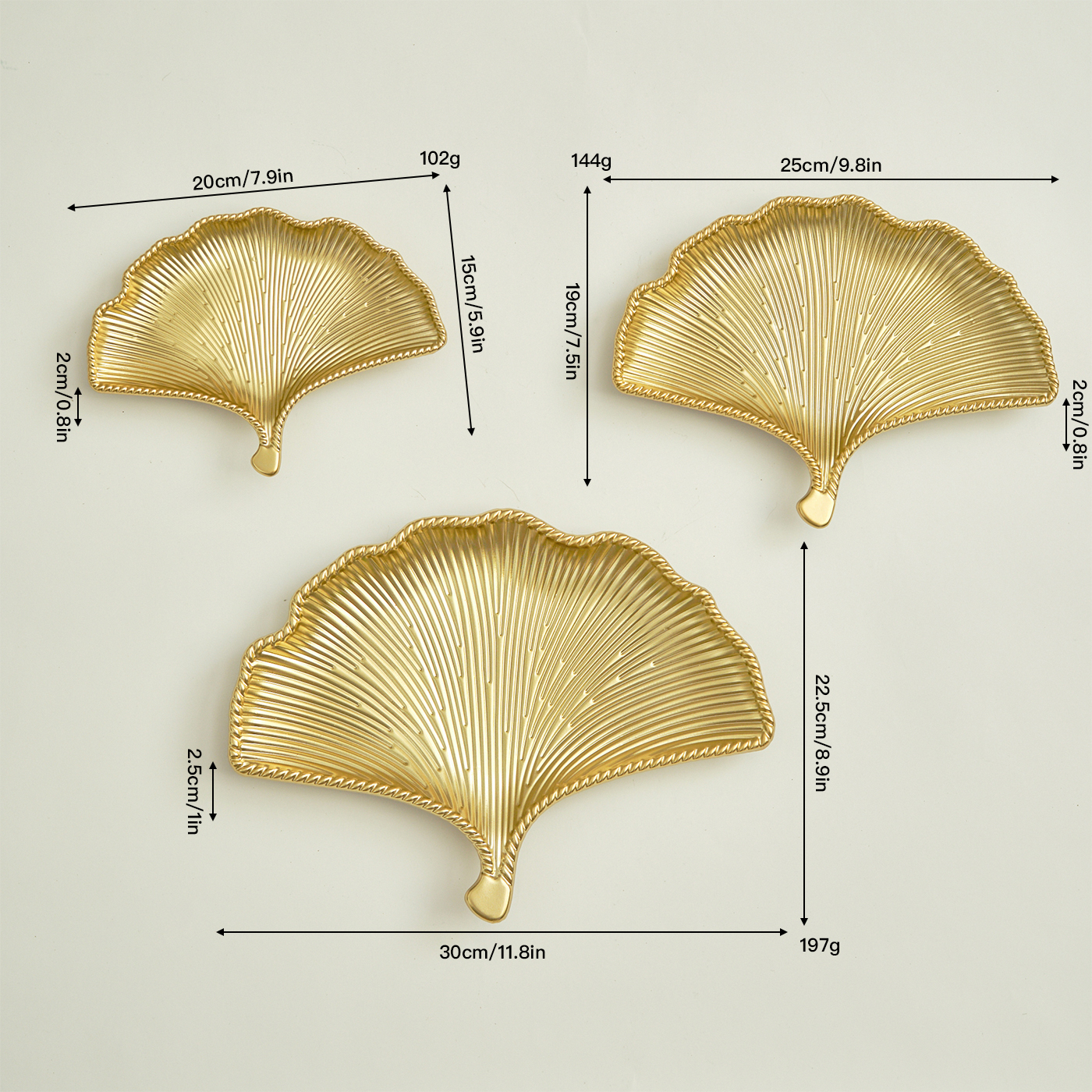 Ginkgo leaf tray set of three - gold