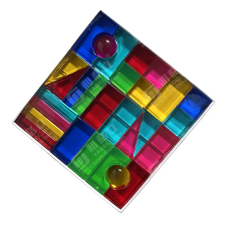 Groothandel Fabriek 28 Stuks Acryl Schaduw Stapelen Regenboog Gebouw Spel Blokken Kinderen Spelen Alleen Voor Weergave