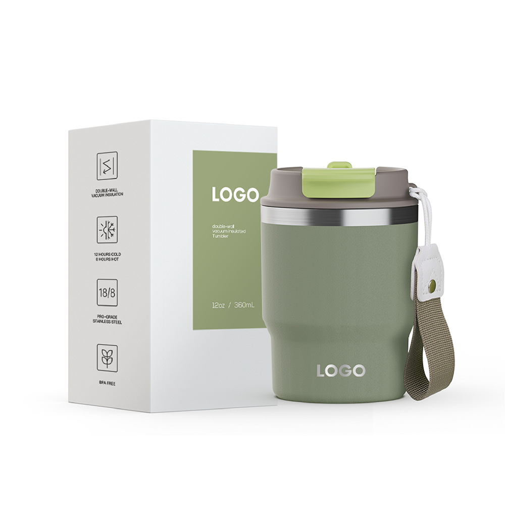 Olive green lanyard double coffee cup