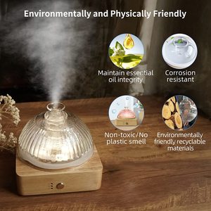 Стеклянный купольный диффузор эфирного масла со стеклянным резервуаром на деревянной основе без пластика, ультразвуковой стеклянный диффузор для ароматерапии 200 мл - Product Image 6