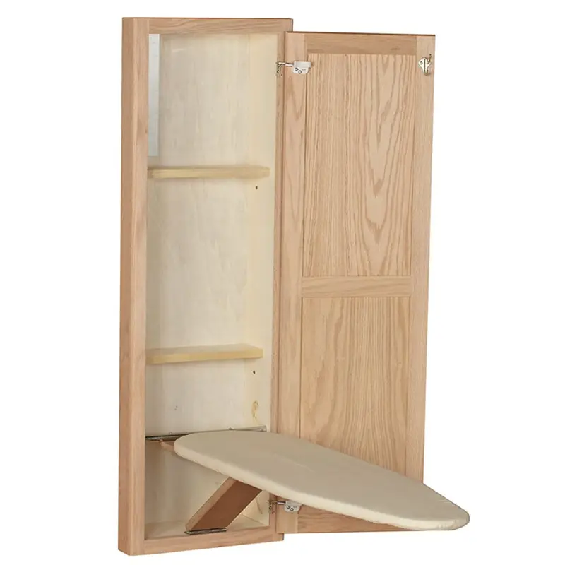 Tabla de planchar plegable de roble, accesorios de planchado de madera, armario montado en la pared con cajones de almacenamiento