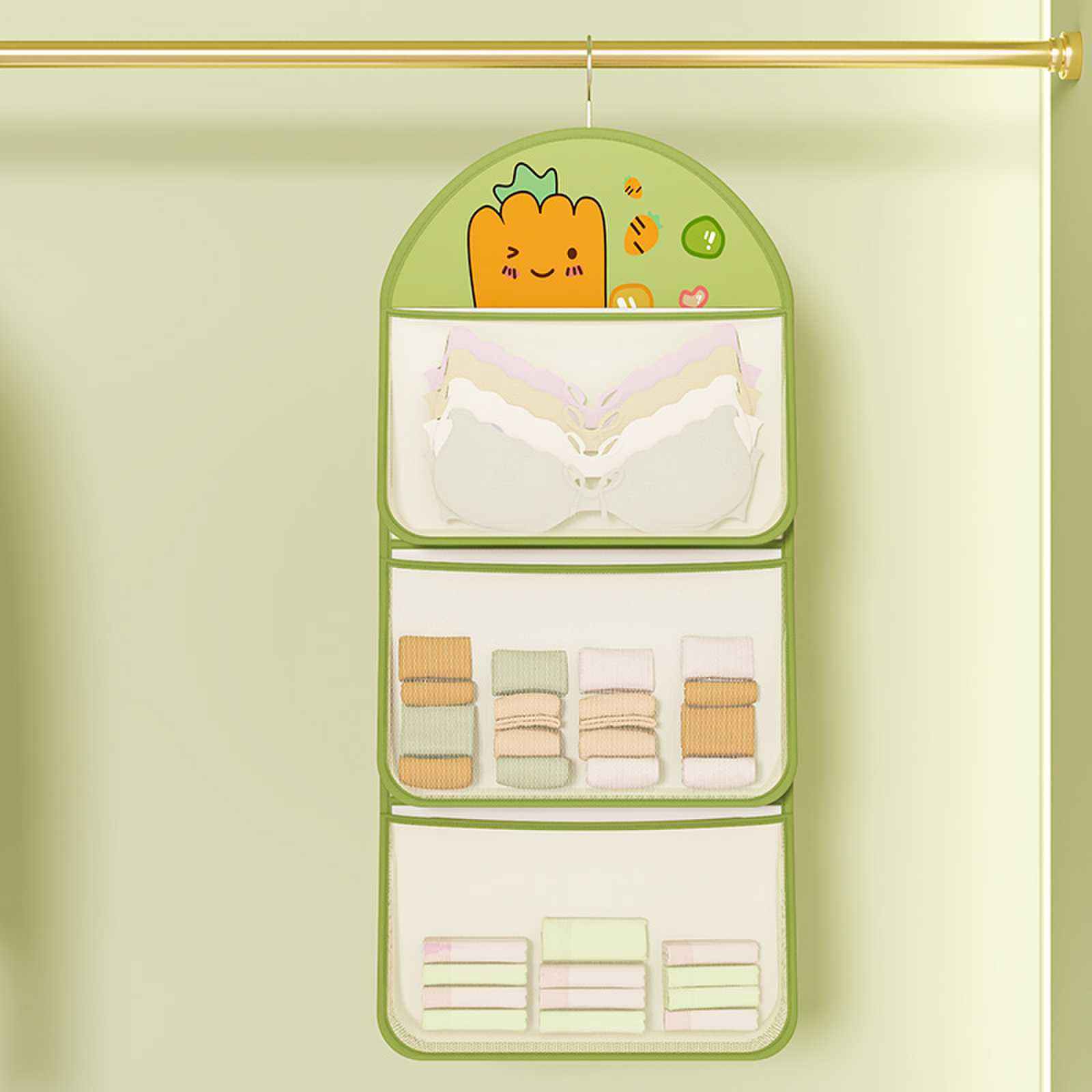 กระเป๋าแขวนลายการ์ตูน 3 ชั้น สีเขียว