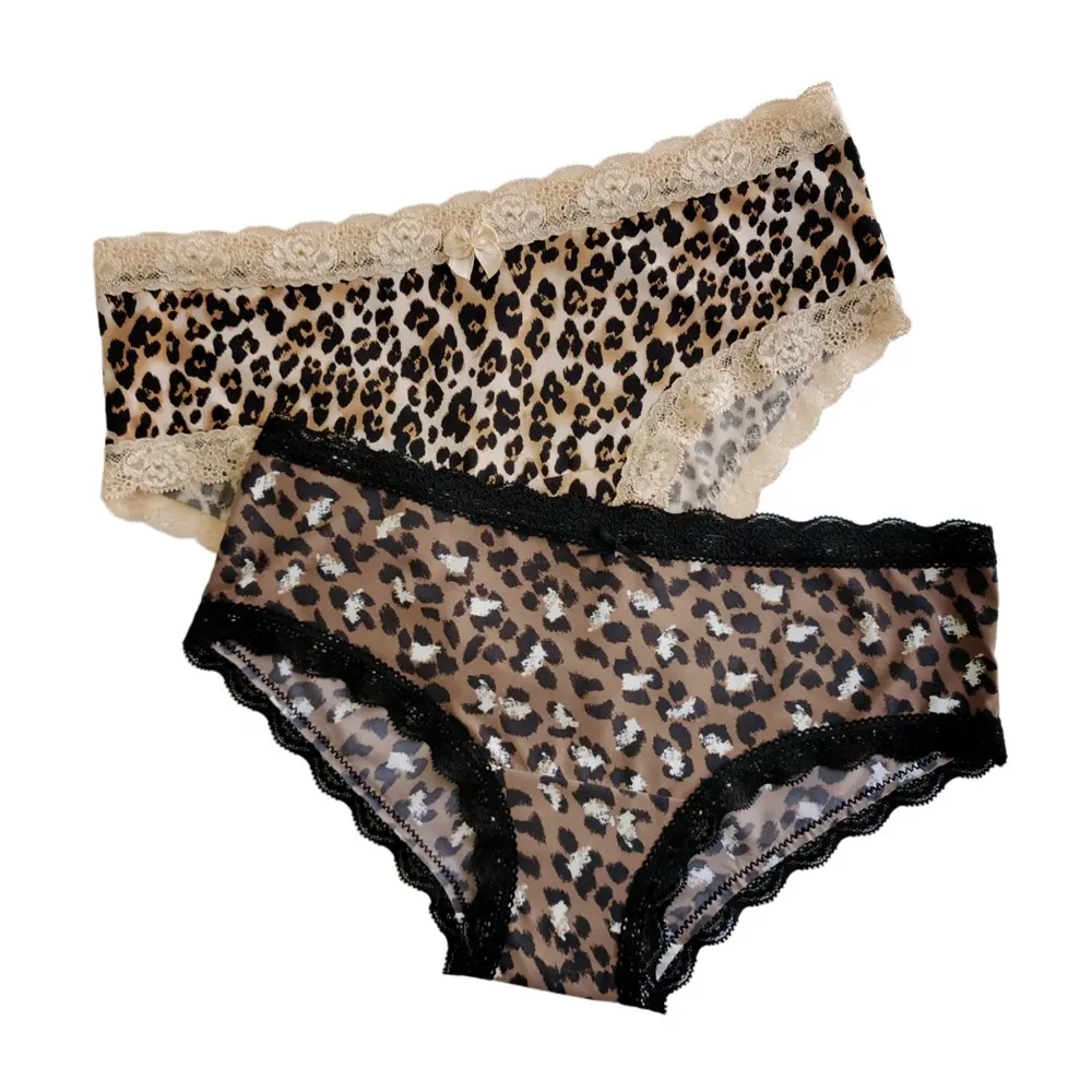 Nueva lencería sexy al por mayor para mujer, ropa interior de encaje con estampado de leopardo, bragas sexis de nailon, bragas de cintura baja para mujer