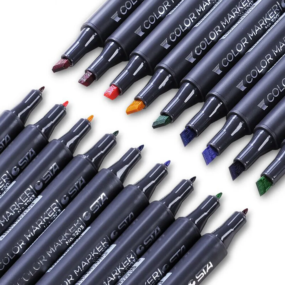 Do-It-Yourself Art Marker Pen Set Alcohol-Based 12 Color Fine Tip Sketch for Students Material PP Certified with MSDS