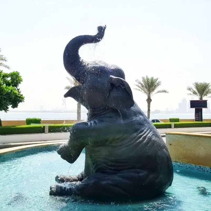 Estanque de tamaño natural Exterior Esculturas decoración del hogar al aire libre gran jardín agua característica bronce elefante estatua escultura fuente