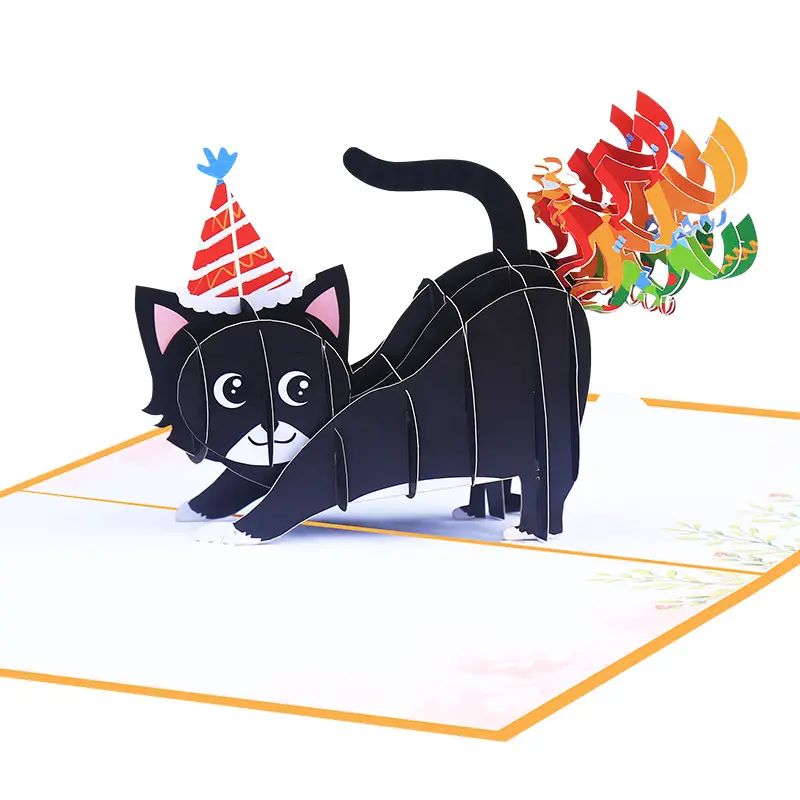 최고의 선택 생일 축하 도매 어린이 3D 팝업 만화 캐릭터 검은 고양이 수제 인사말 카드 봉투