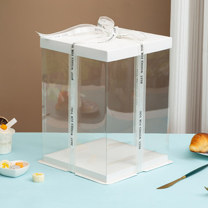 Trong suốt PVC Pet PVA nhựa bánh hộp cao 4-inch 12-inch vuông bao bì thực phẩm cho sinh nhật 4-inch 12-inch hộp giấy - Product Image 3