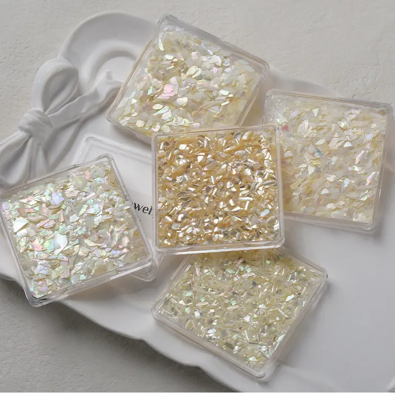 Decoración acrílica para uñas, joyería pequeña con diamantes de imitación, mezcla de abalorios blancos y concha de abulón