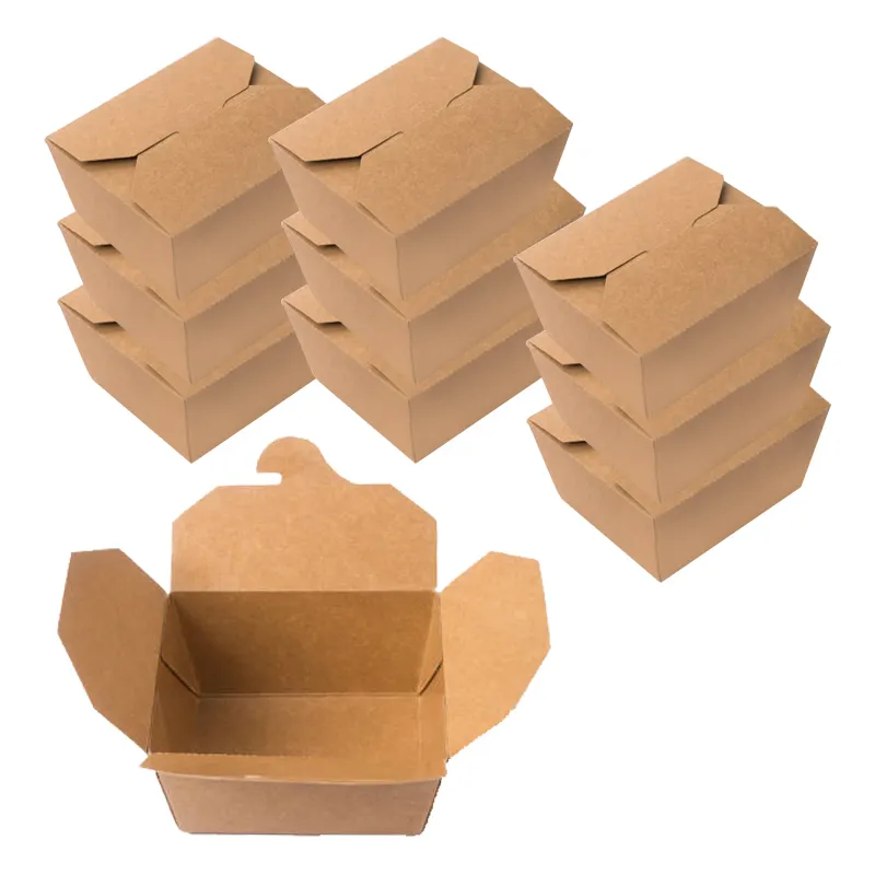 Hingered डिस्पोजेबल खाद्य पैकेजिंग पीई लेपित क्राफ्ट पेपर Takeaway डिस्पोजेबल दोपहर के भोजन के बॉक्स ढक्कन पेपर रोल