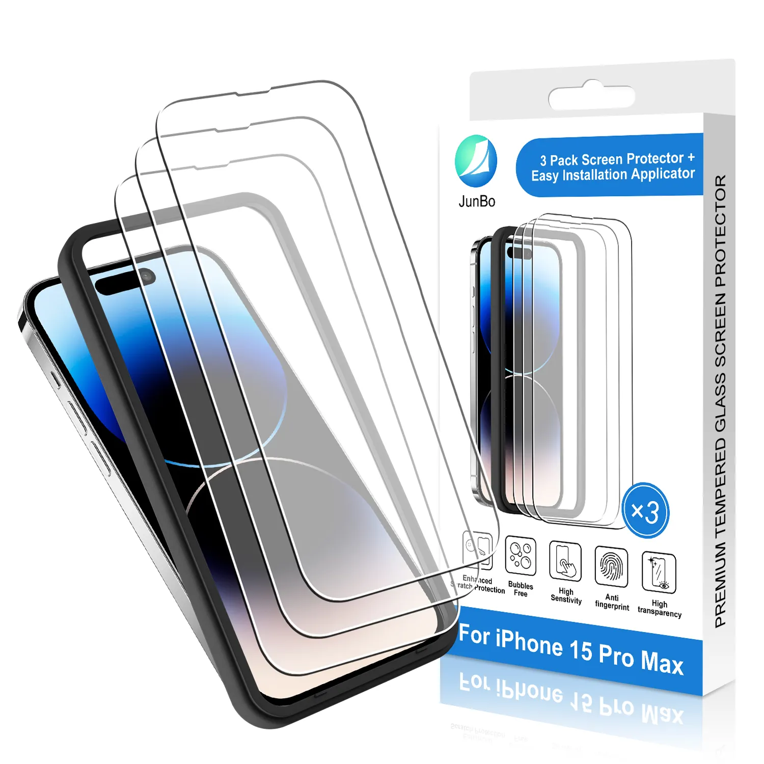 Pellicola salvaschermo trasparente Easy Fit 3 Pack per iPhone 15 14 13 Pro max kit di installazione applicatore installa vetro temperato 9H