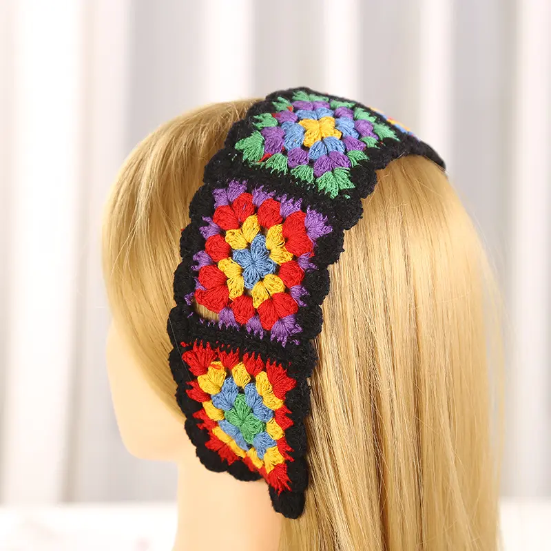 Y-F Gehaakte Daisy Hoofdband Hippie Boho Hoofd Sjaal Cottagecore Knit Bloem Hoofd Wrap Haar Accessoire