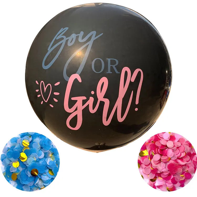Factory custom wholesale 36 inch boy or girl he or she baby kids gender reveal blue confetti round latex balloon