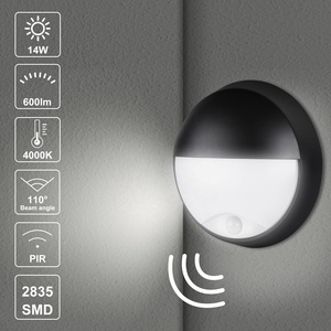 Sensore di movimento PIR 10W 14W Led paratia luce esterna impermeabile IP54 nero montaggio superficiale semicerchio paratia lampada da parete apparecchio