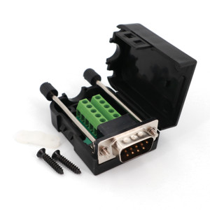 D-SUB DB9 RS232公/母9针插头分断接线板连接器螺丝型黑色塑料盖