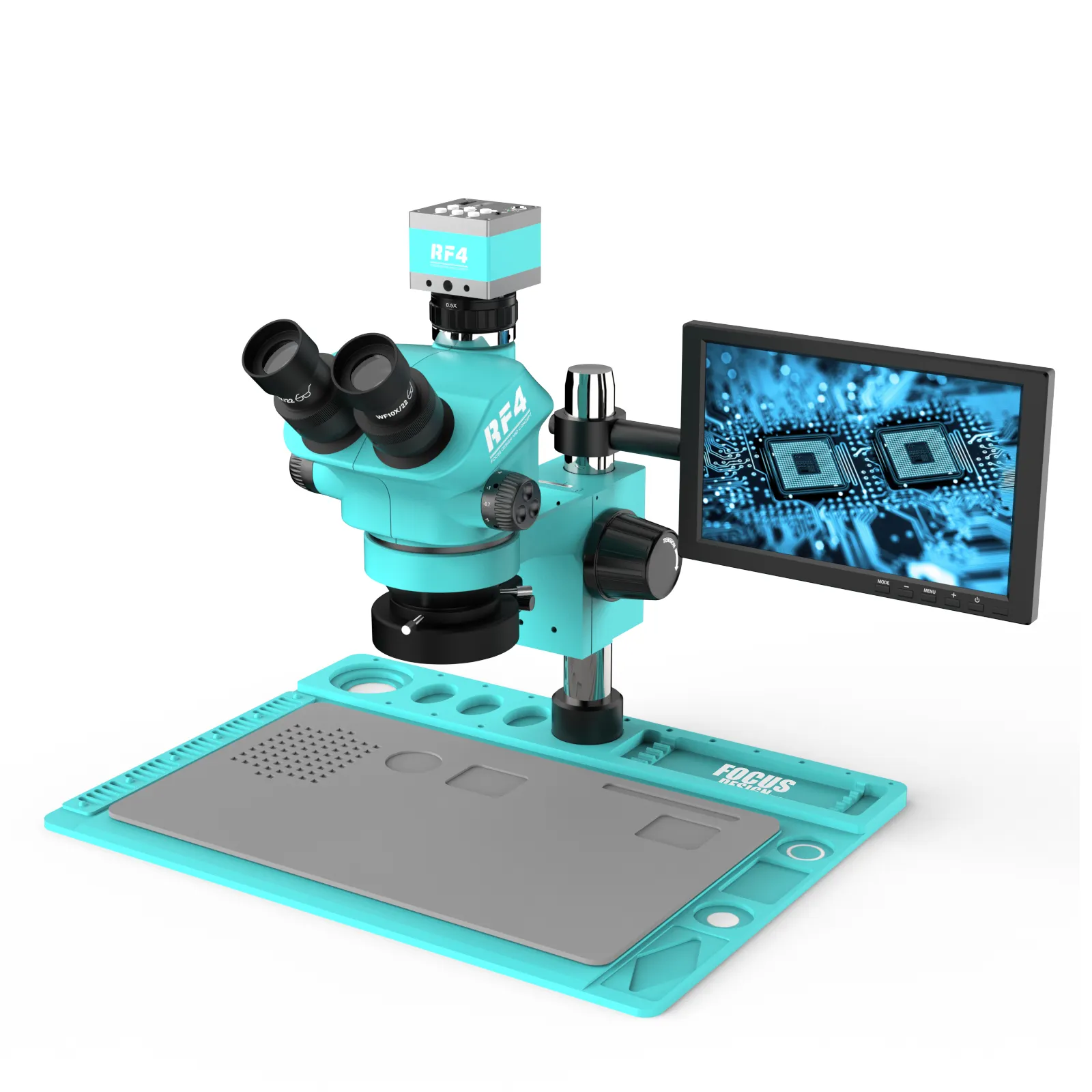 RF4 RF-7050TVD2-2KC1-S010 Microscope oculaire trinoculaire pivotant à 360 degrés Moniteur de 10 pouces pour la réparation de téléphones portables
